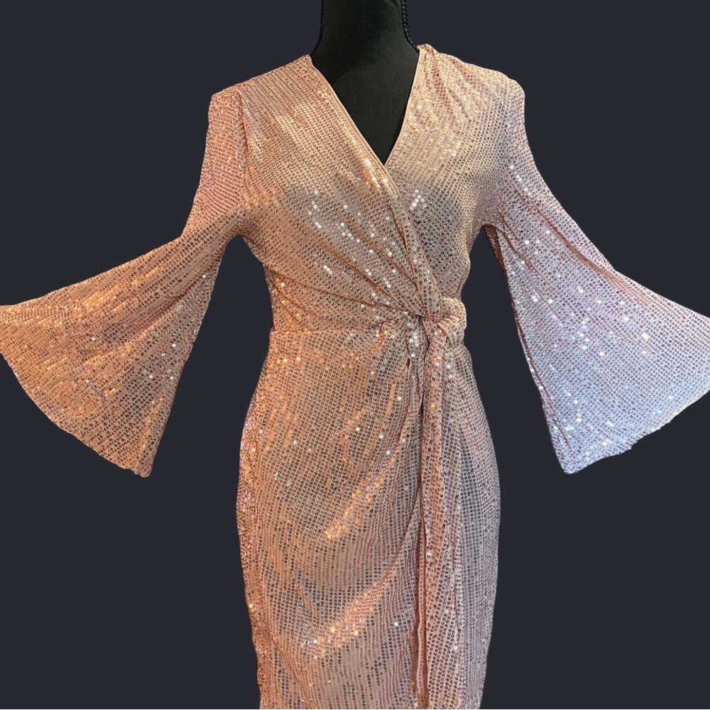 Elegant Pink Sequin Wrap Dress